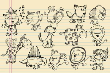 Foto op Plexiglas Notebook Doodle Sketch Animal Vector Set © Blue Foliage