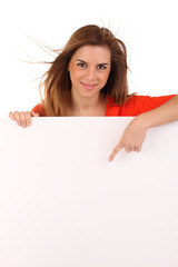 Fototapeta premium Junge Frau mit Werbetafel