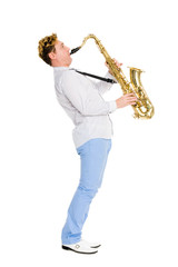 Fototapeta premium Young musician plays the saxophone