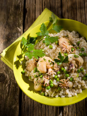 barley risotto with sepia and beans