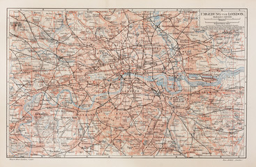 Vintage map of London and surroundings - 38015986