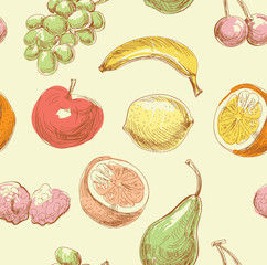 seamless pattern with fruits in hand drawn style
