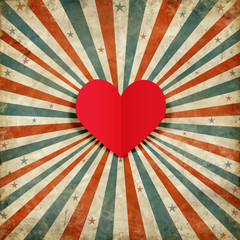 retro greeting card ,heart and cupid with ray background