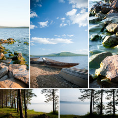 Lake Zuratkul collage. National park Zuratkul, Russia