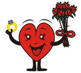 heart and flowers, vector funny illustration