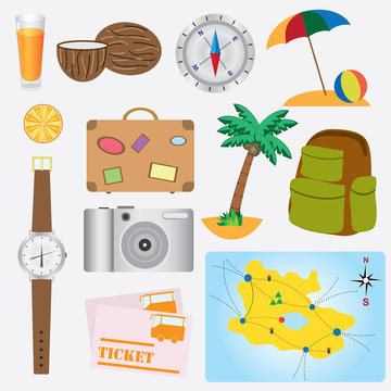 Objects about vacation theme.