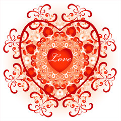 red heart in decorative pattern with curl