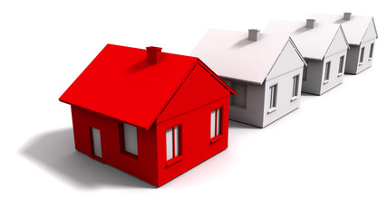 red house isolated and others gray