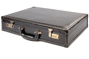 Leather manager suitcase on white background