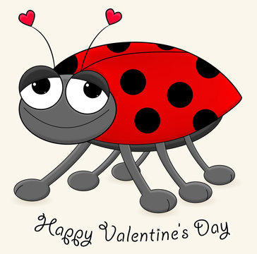 Cute cartoon lady bug on St. Valentine's day