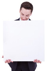 business man showing blank signboard