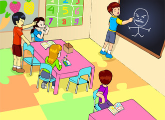 Vector illustration of a kindergarten classroom