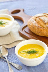 Pumpkin soup in a bowl