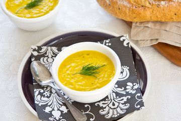 Pumpkin soup in a bowl