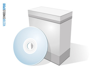 Software box with disc isolated on white