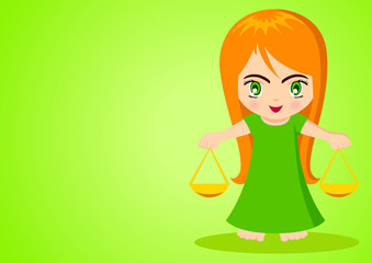 Cartoon illustration of Libra on green background
