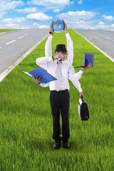 Multitasking businessman