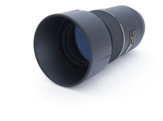 macro lens of the modern digital camera on a white background