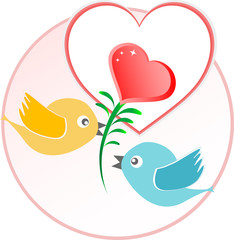 red love bird with heart balloons over beige vector background