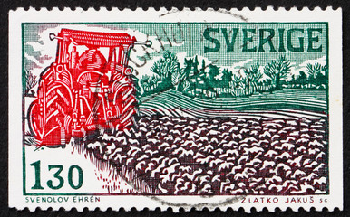 Postage stamp Sweden 1979 Harvester in Summer