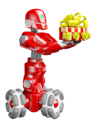 The red robot gives a good gift