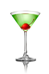 Green martini cocktail isolated on white