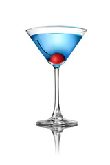 Blue martini cocktail isolated on white