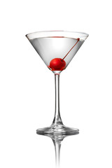martini with cherry isolated on white