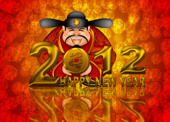 2012 Happy New Year Chinese Money God Illustration
