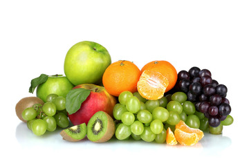 Ripe juicy fruits isolated on white