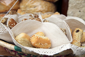 Basket of bread rolls Omodos Cyprus