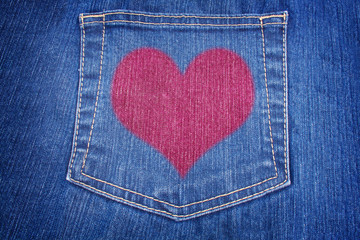 blue jeans pocket with red heart