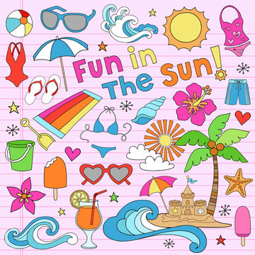 Summer Tropical Beach Vacation Vector Set