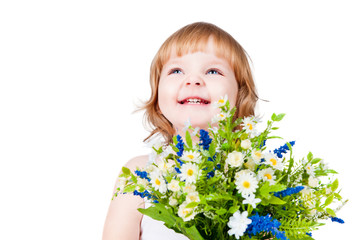 portrait of a beautiful little girl with flowers