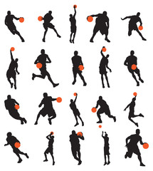 Basketball players 20 poses silhouettes