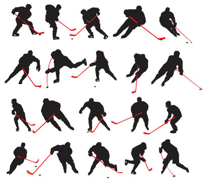 20 detail ice hockey poses in silhouette