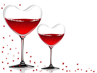 Vector illustration of a wine glass in a heart shape on white ba