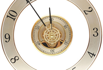closeup golden clock with gears