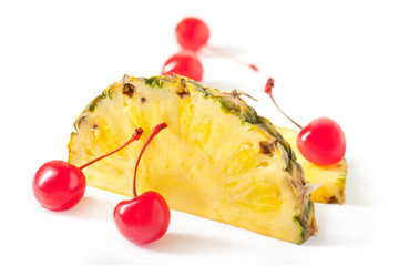Pineapple Cross Section with Cherry On White