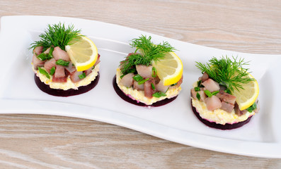 Appetizer with herring and beets