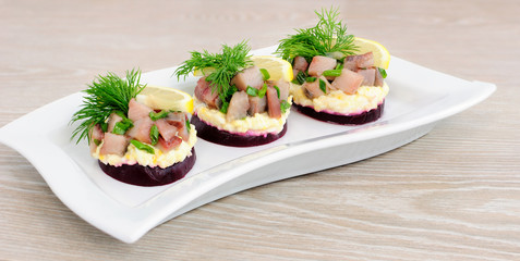 Appetizer with herring and beets