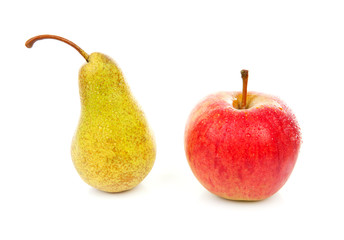 fresh pear and apple with water drops