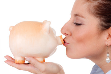 frau k&uuml;sst gl&uuml;cksschwein