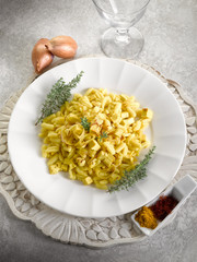 malloreddus pasta with mozzarella onions and saffron