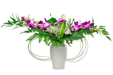 Bouquet of flowers with orchids in a vase