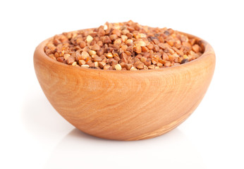 buckwheat in the wooden bowl.