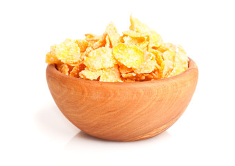 cornflakes in the wooden bowl..