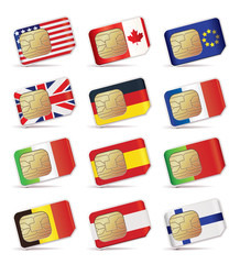 Vector illustration of SIM Cards with flags.