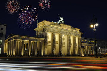 Brandenburg gate illuminated at night in Berlin