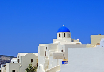 Traditional village of Thira at Santorini island in Greece